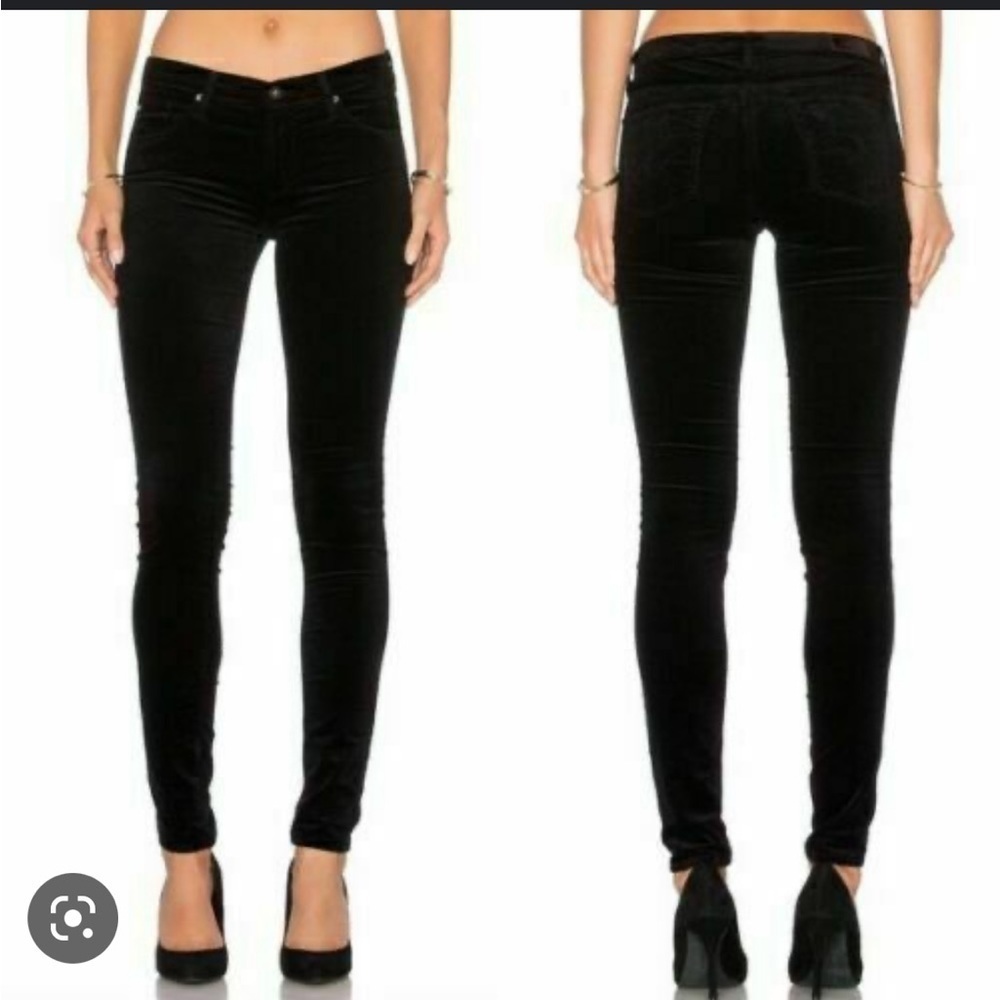 AG ADRIANO GOLDSCHMIED BLACK VELOUR SUPER SKINNY LEGGING PANT
